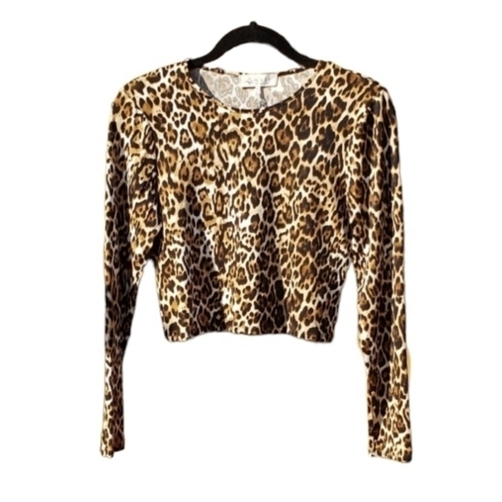 Wayf Leopard Silky Blouse Cowl‎ Neck Long Sleeve Medium NWT